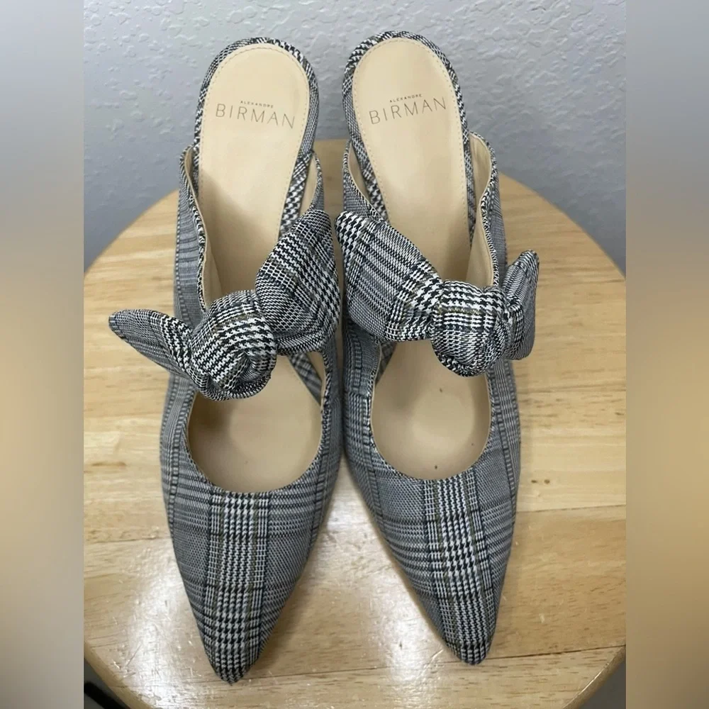 Alexandre Birman Women's Gray Plaid Mules Heels Size 7.5 - Picture 8 of 9